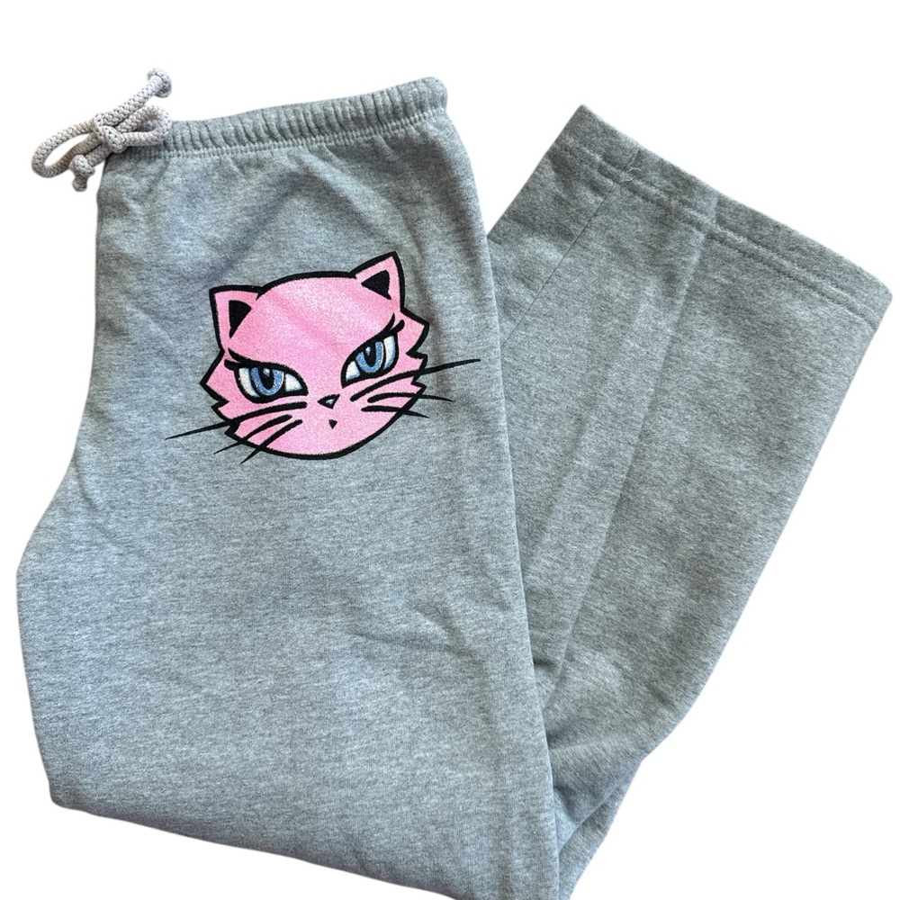 Vintage Self Esteem Y2K Women’s Gray Cat Sweat Pants “Attitude” On Butt Sz Large